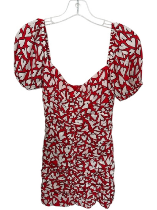 Rhode Size 2 Red & White Viscose Mini Hearts Scrunch Detail Back Zip Dress Red & White / 2