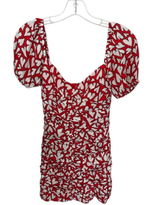 Rhode Size 2 Red & White Viscose Mini Hearts Scrunch Detail Back Zip Dress Red & White / 2