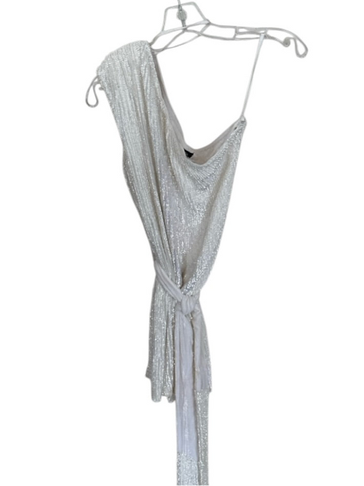 Retrofete Size S White Viscose Sequin One Shoulder Mini Tie Dress White / S