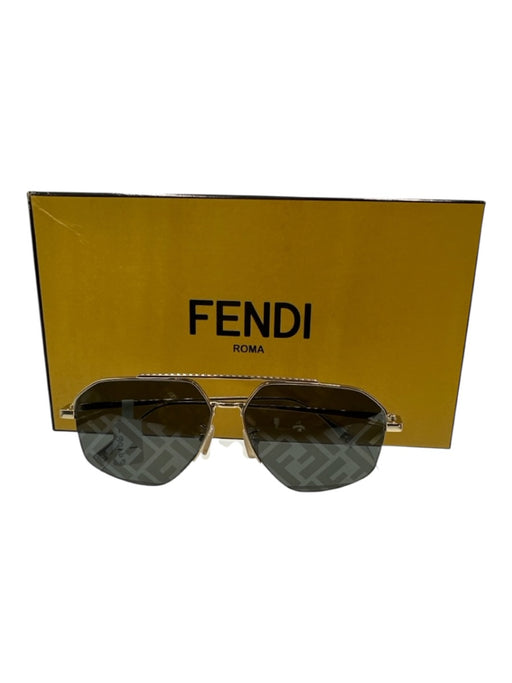 Fendi Gray & Gold Acetate Logo Monogram Aviator Sunglasses Gray & Gold