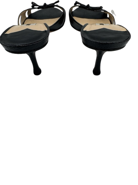 Jimmy Choo Shoe Size 37 Black Leather Embossed Bow Open Toe Kitten Heel Mules Black / 37