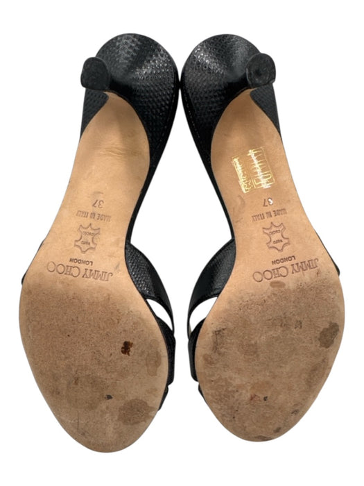 Jimmy Choo Shoe Size 37 Black Leather Embossed Bow Open Toe Kitten Heel Mules Black / 37