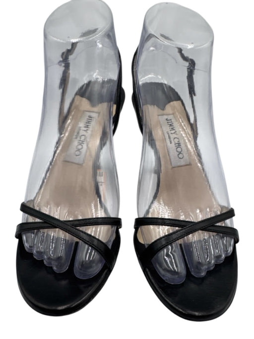 Jimmy Choo Shoe Size 37.5 Black Leather Strappy Ankle Buckle Open Toe Slingbacks Black / 37.5