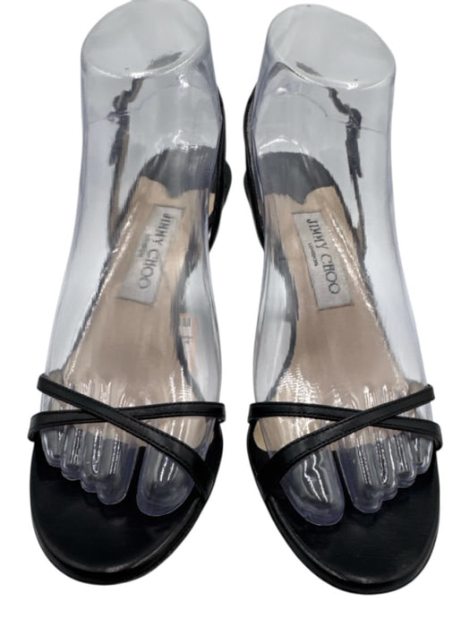 Jimmy Choo Shoe Size 37.5 Black Leather Strappy Ankle Buckle Open Toe Slingbacks Black / 37.5