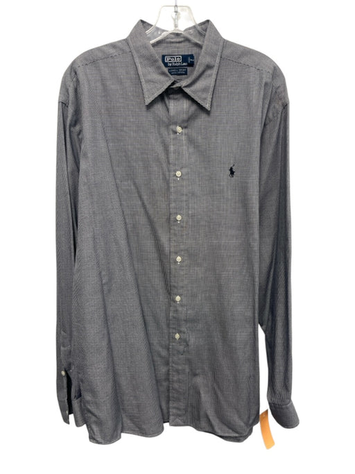 Polo Size XL Blue & White Cotton Houndstooth Button up Men's Long Sleeve Shirt Blue & White / XL