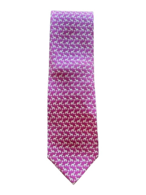 Ferragamo Purple & White Silk All Over Print Men's Tie Purple & White