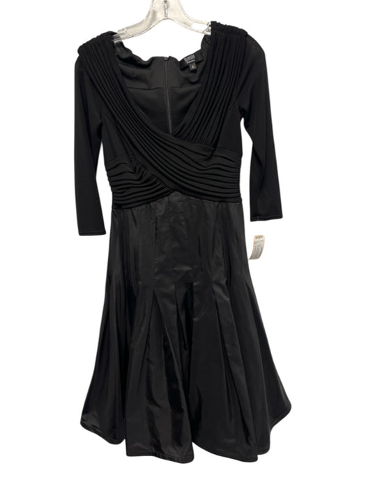 Tadashi Collection Size 4 Black Polyester & Nylon Silk Skirt V Neck Midi Dress Black / 4