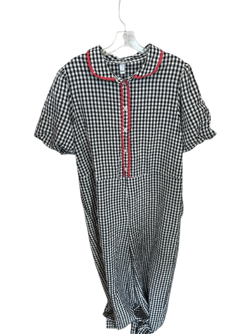 Neon Rose Size L Black & White Cotton Pink Rosettes Button Up Jumpsuit Black & White / L