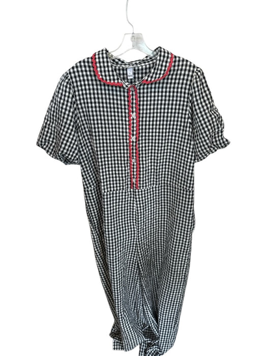 Neon Rose Size L Black & White Cotton Pink Rosettes Button Up Jumpsuit Black & White / L