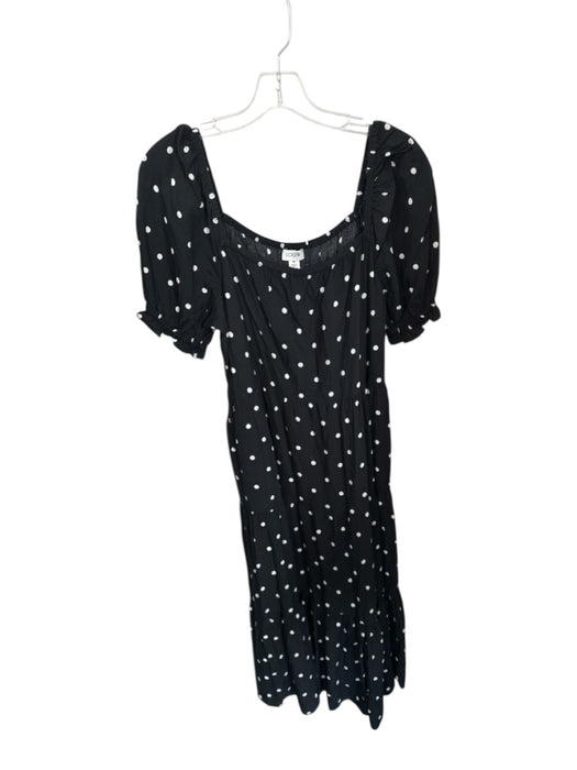 J Crew Size M Black & White Viscose Polka Dots Maxi Puff Sleeve Tiered Dress Black & White / M