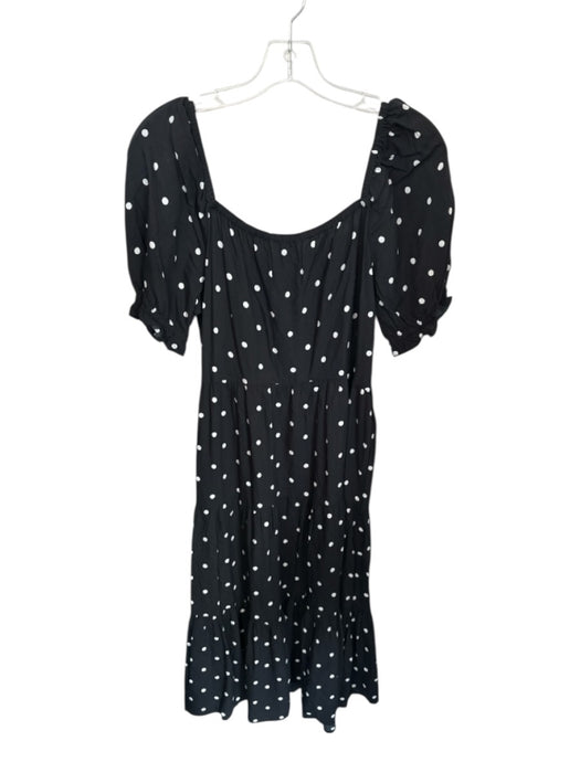 J Crew Size M Black & White Viscose Polka Dots Maxi Puff Sleeve Tiered Dress Black & White / M