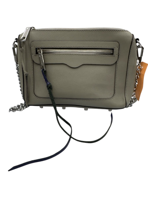 Rebecca Minkoff Taupe Gray Saffiano Leather Zip Close Chain Strap Crossbody Bag Taupe Gray