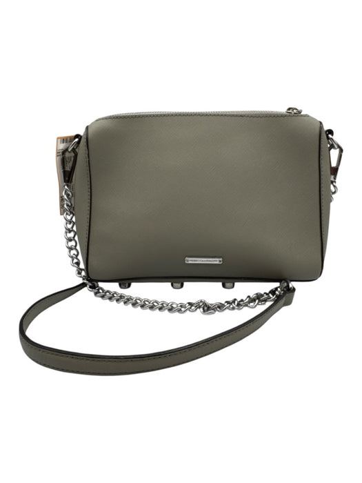 Rebecca Minkoff Taupe Gray Saffiano Leather Zip Close Chain Strap Crossbody Bag Taupe Gray