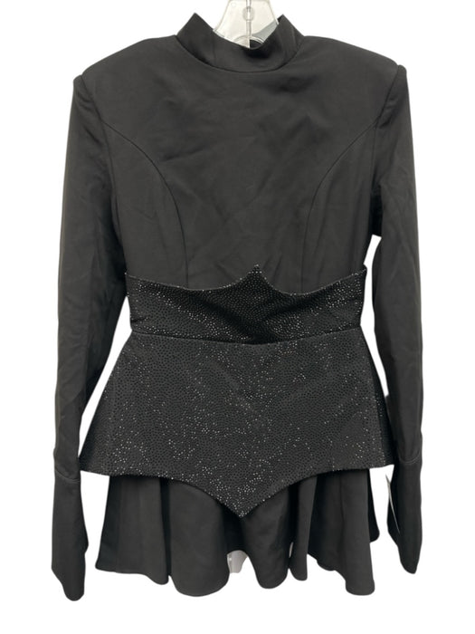 Bella Barnett Size M Black Polyester Embellished Shoulder Pads Mini Dress Black / M