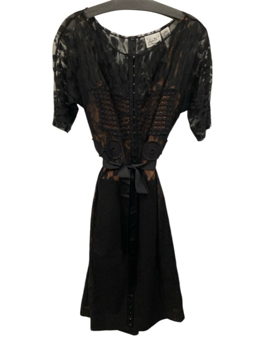 Beguile Byron Lars Size 12 Black & Nude Cotton Blend Lace Overlay Dress Black & Nude / 12