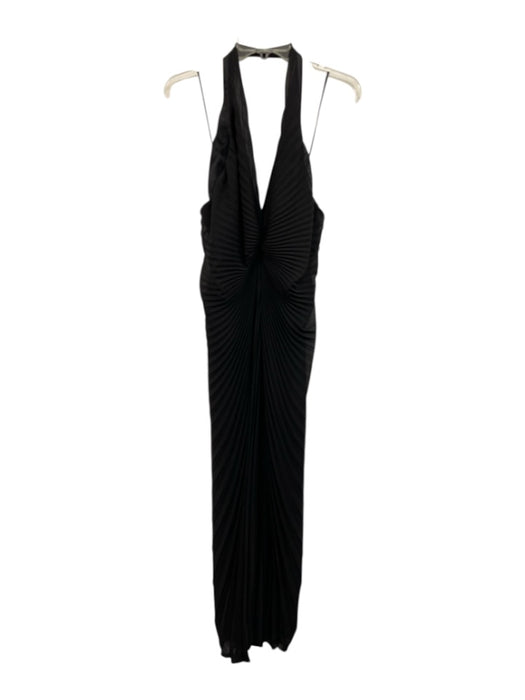 Carmen Marc Valvo Size 14 Black Polyester & Acetate Halter Neck Front Slit Gown Black / 14