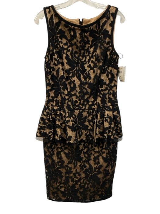 Tadashi Shoji Size 10 Black & Nude Cotton & Nylon Lace Overlay Floral Midi Dress Black & Nude / 10