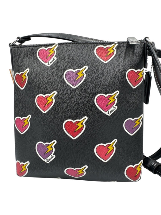Coach Black & Red Coated Canvas Heart Print Zip Close Slim Crossbody Bag Black & Red / Mini
