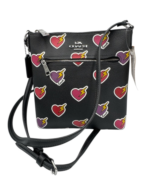 Coach Black & Red Coated Canvas Heart Print Zip Close Slim Crossbody Bag Black & Red / Mini