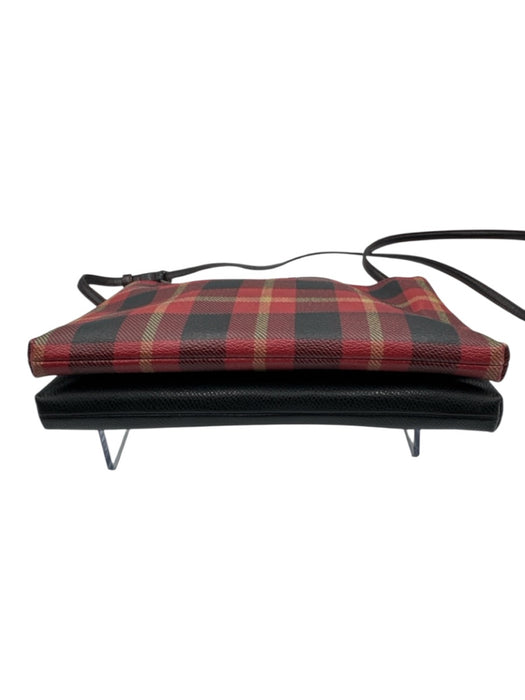 Coach Red & Black Coated Canvas & Leather Plaid Zip & Magnetic Close Bag Red & Black