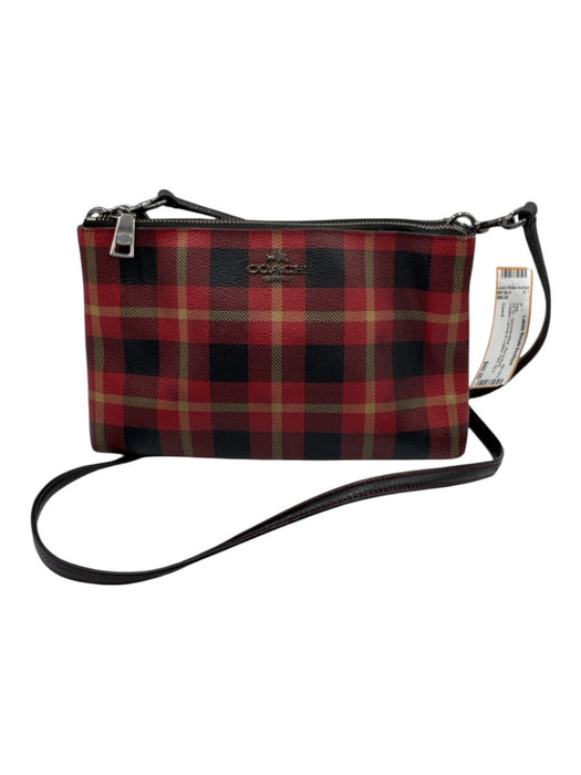 Coach Red & Black Coated Canvas & Leather Plaid Zip & Magnetic Close Bag Red & Black