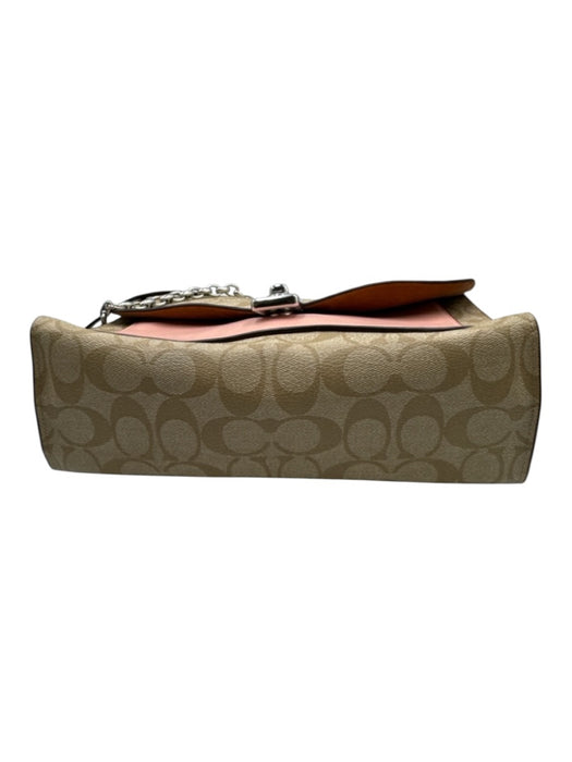 Coach Beige & Pink Coated Canvas & Leather Flap Monogram Logo Shoulder Bag Beige & Pink