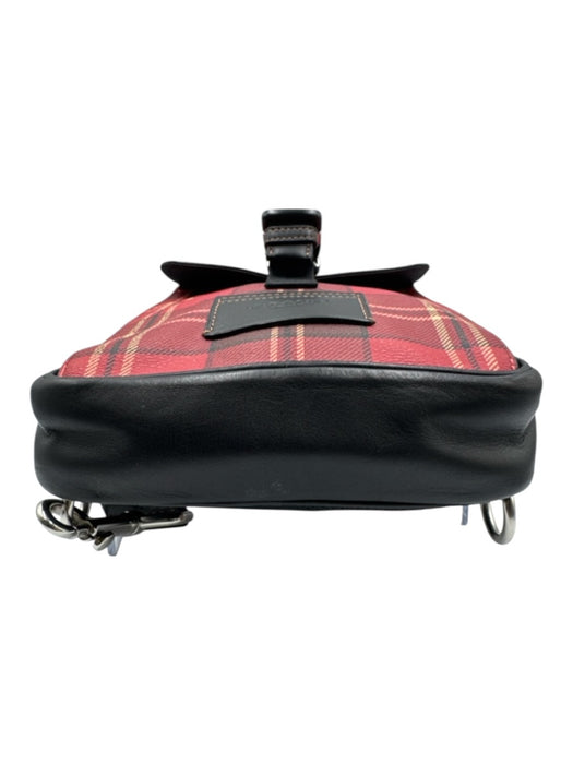 Coach Red & Black Coated Canvas & Leather Plaid Buckle Detail Zip Close Bag Red & Black