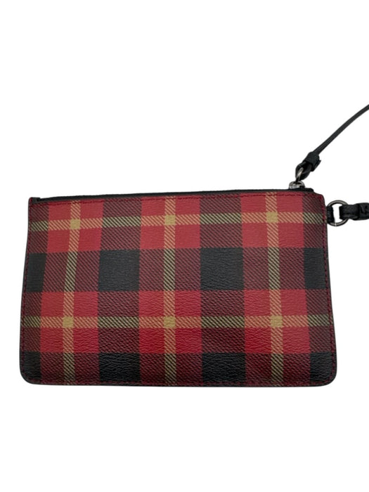 Coach Black & Red Coated Canvas Plaid Zip Close Pouch Wristlet Black & Red
