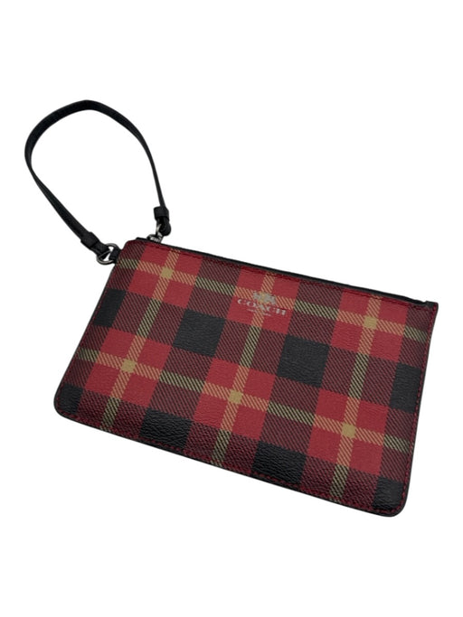 Coach Black & Red Coated Canvas Plaid Zip Close Pouch Wristlet Black & Red