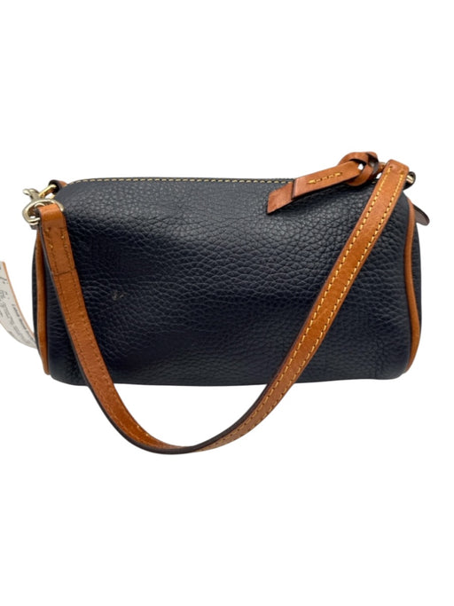 Dooney & Bourke navy blue & tan Leather Zip Close Top Handle Pouch Hand Bag navy blue & tan / Mini