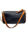 Dooney & Bourke navy blue & tan Leather Zip Close Top Handle Pouch Hand Bag navy blue & tan / Mini