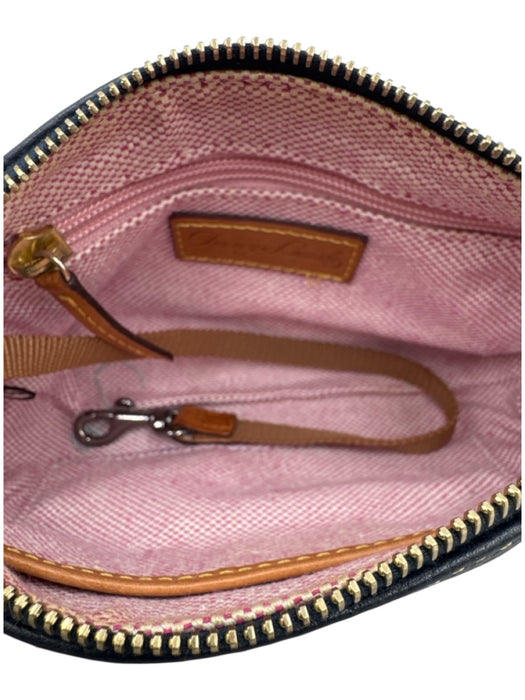 Dooney & Bourke navy blue & tan Leather Zip Close Top Handle Pouch Hand Bag navy blue & tan / Mini