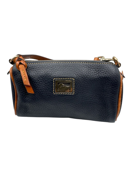 Dooney & Bourke navy blue & tan Leather Zip Close Top Handle Pouch Hand Bag navy blue & tan / Mini