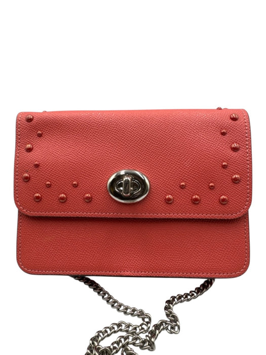 Coach Coral Red Faux Leather Flap Top Toggle Clasp Bead & Stud Detail Bag Coral Red