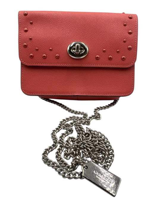 Coach Coral Red Faux Leather Flap Top Toggle Clasp Bead & Stud Detail Bag Coral Red