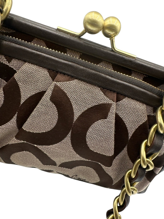 Coach Brown & Beige Canvas & Leather Brass Hardware Kiss Lock Y2K Shoulder Bag Brown & Beige / S