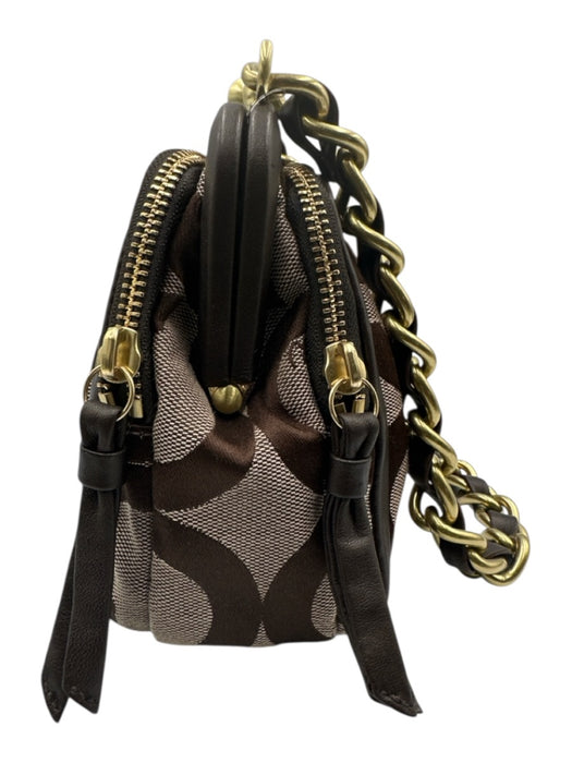 Coach Brown & Beige Canvas & Leather Brass Hardware Kiss Lock Y2K Shoulder Bag Brown & Beige / S