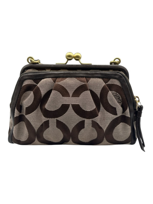 Coach Brown & Beige Canvas & Leather Brass Hardware Kiss Lock Y2K Shoulder Bag Brown & Beige / S