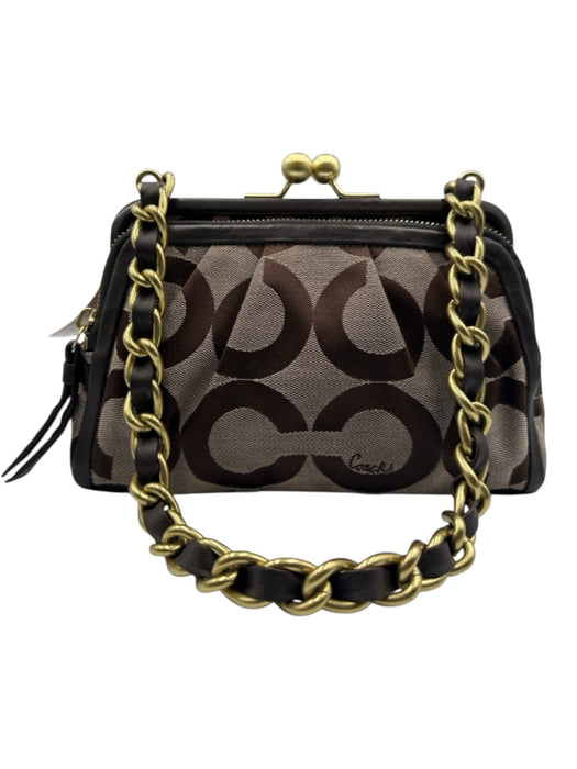 Coach Brown & Beige Canvas & Leather Brass Hardware Kiss Lock Y2K Shoulder Bag Brown & Beige / S