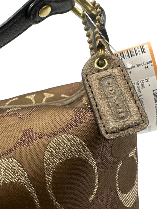 Coach Brown & Gold Canvas & Leather Zip Top Monogram Metallic hand bag Bag Brown & Gold / XS