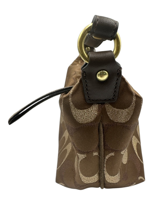 Coach Brown & Gold Canvas & Leather Zip Top Monogram Metallic hand bag Bag Brown & Gold / XS