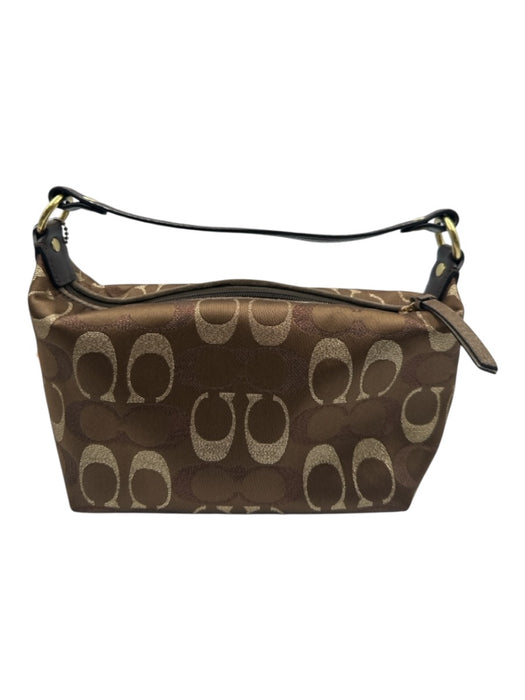 Coach Brown & Gold Canvas & Leather Zip Top Monogram Metallic hand bag Bag Brown & Gold / XS