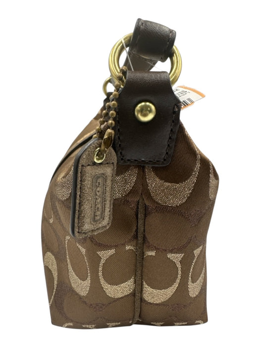 Coach Brown & Gold Canvas & Leather Zip Top Monogram Metallic hand bag Bag Brown & Gold / XS