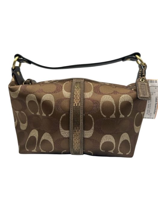 Coach Brown & Gold Canvas & Leather Zip Top Monogram Metallic hand bag Bag Brown & Gold / XS