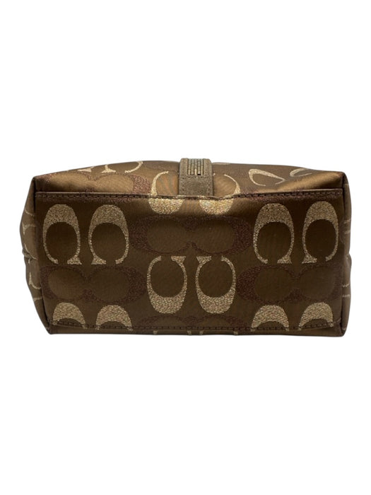 Coach Brown & Gold Canvas & Leather Zip Top Monogram Metallic hand bag Bag Brown & Gold / XS