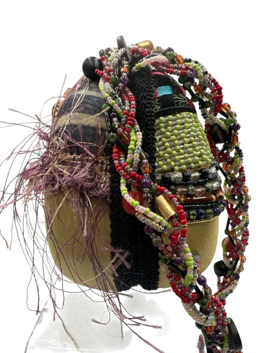 Mary Frances Green, Red, Purple Textile Magnetic Snap Fringe Beaded Strap Bag Green, Red, Purple / XS