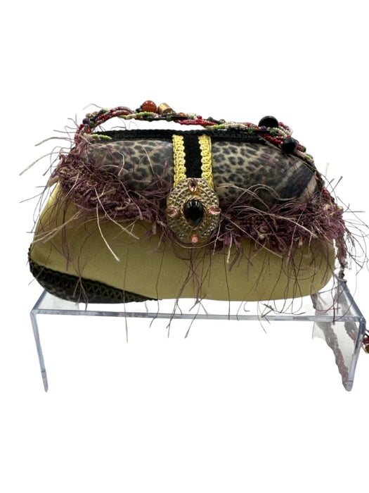 Mary Frances Green, Red, Purple Textile Magnetic Snap Fringe Beaded Strap Bag Green, Red, Purple / XS