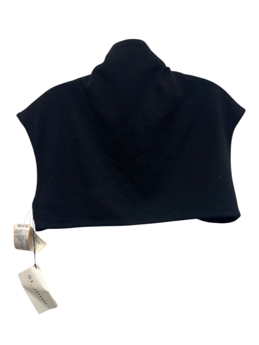 St John Size 12 Black Wool & Rayon High Neck Single Button Bolero Jacket Black / 12