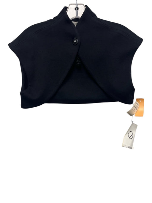 St John Size 12 Black Wool & Rayon High Neck Single Button Bolero Jacket Black / 12