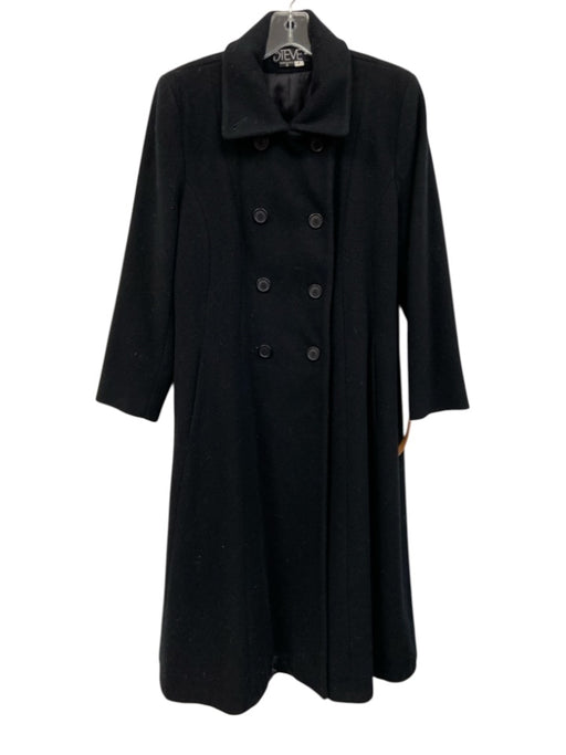 Steve by Searle Size 2 Black Wool Double Breasted Trench Long Sleeve Coat Black / 2